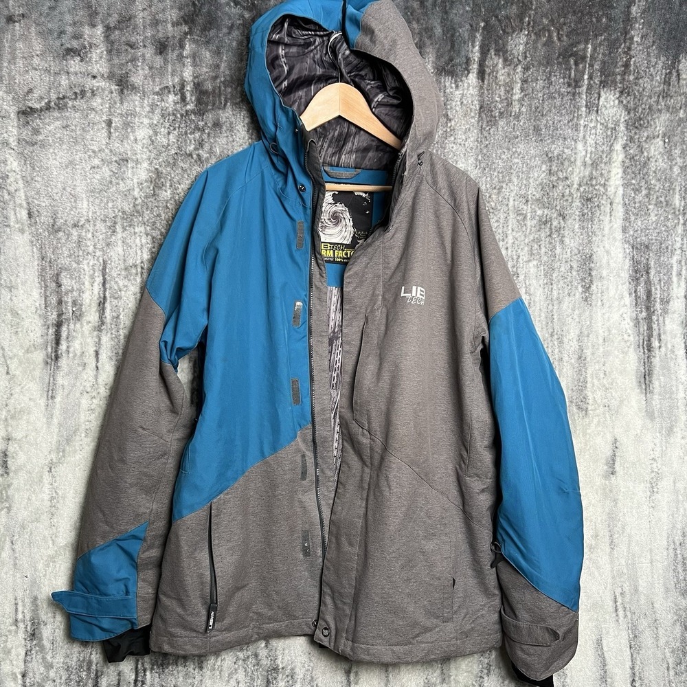 LIB TECH Storm Factory 10Kat Snowboard Ski Jacket Teal Hood Mens M Powder Skirt
